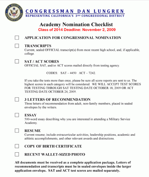 Essay for nomination to service academy